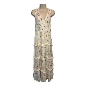 Asos White Lace Vneck Romantic Cottagecore Boho Floral Ruffle Tier Maxi Dress 6